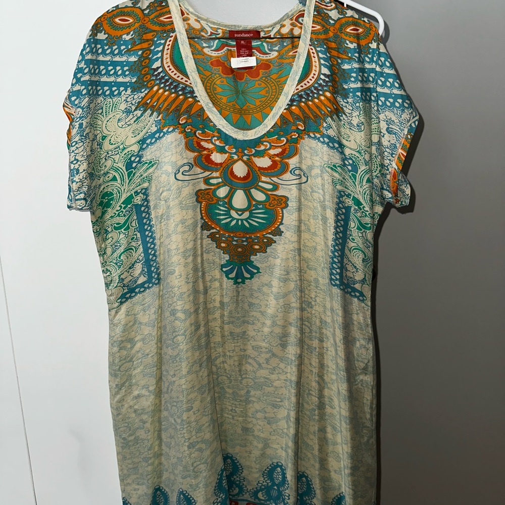 Sundance Teal and Orange Silk Dress
